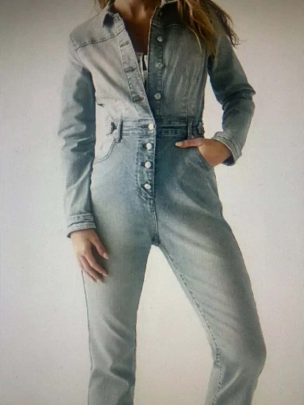 We The Free FP CRVY Fitted Washed Denim Button  Scandalous Coverall Jumpsuit NEW - Picture 9 of 16